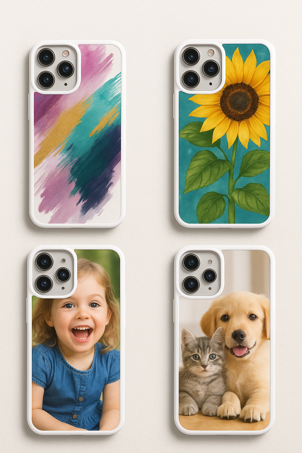 Etui do sublimacji z nadrukami ze zwierzętami i dziećmi – cztery różne projekty na smartfony