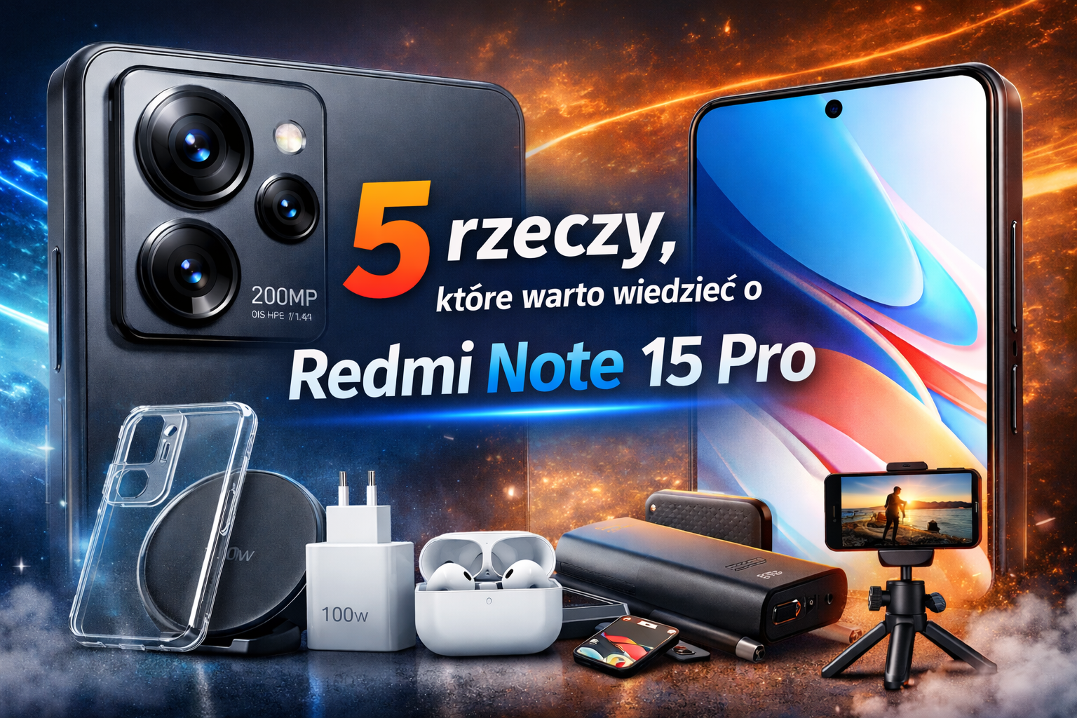 smartfon Redmi Note 15 Pro z ekranem AMOLED 120 Hz, aparatem 200 MP oraz akcesoriami ochronnymi i do ładowania