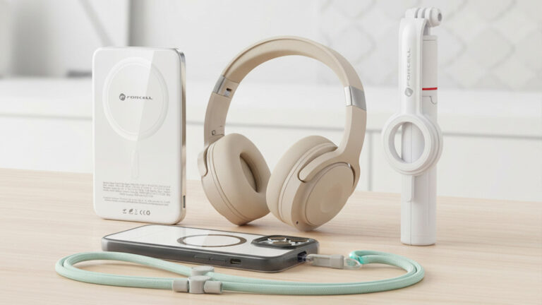 Powerbank magnetyczny, słuchawki nauszne, smycz do telefonu i uchwyt selfie – akcesoria GSM premium