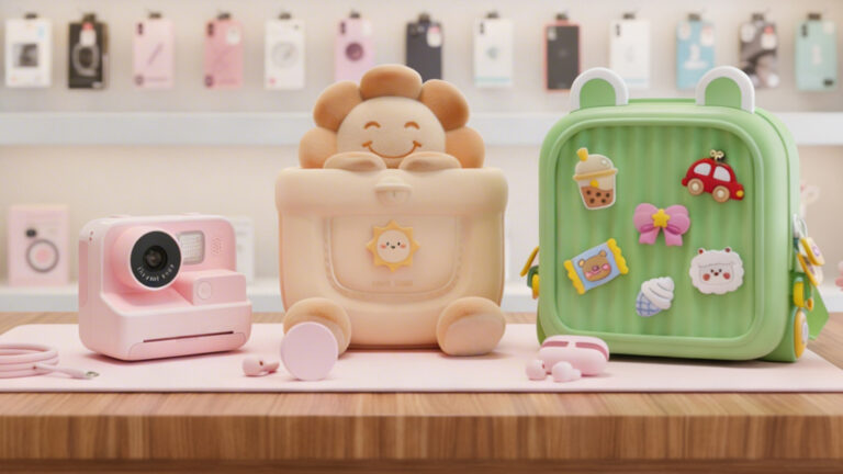 Pastelowe akcesoria dla dziewczynek - aparat, plecaki