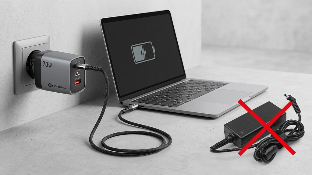 The end of the laptop power adapter era. How to convince customers to small chargers and increase sales at a GSM point? – A small laptop charger!